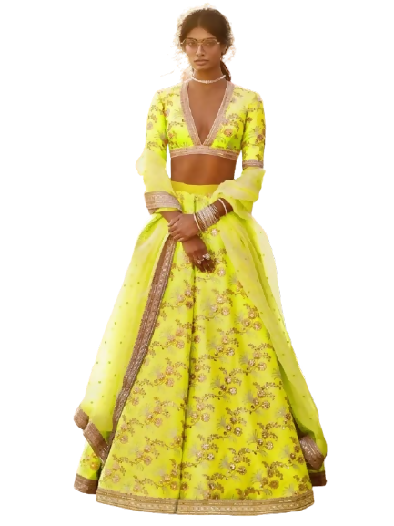 Tulsi Art Neon Embroidery Thai Silk Bridal Lehenga Choli
