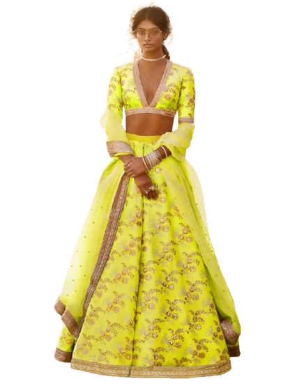 Tulsi Art Neon Embroidery Thai Silk Bridal Lehenga Choli