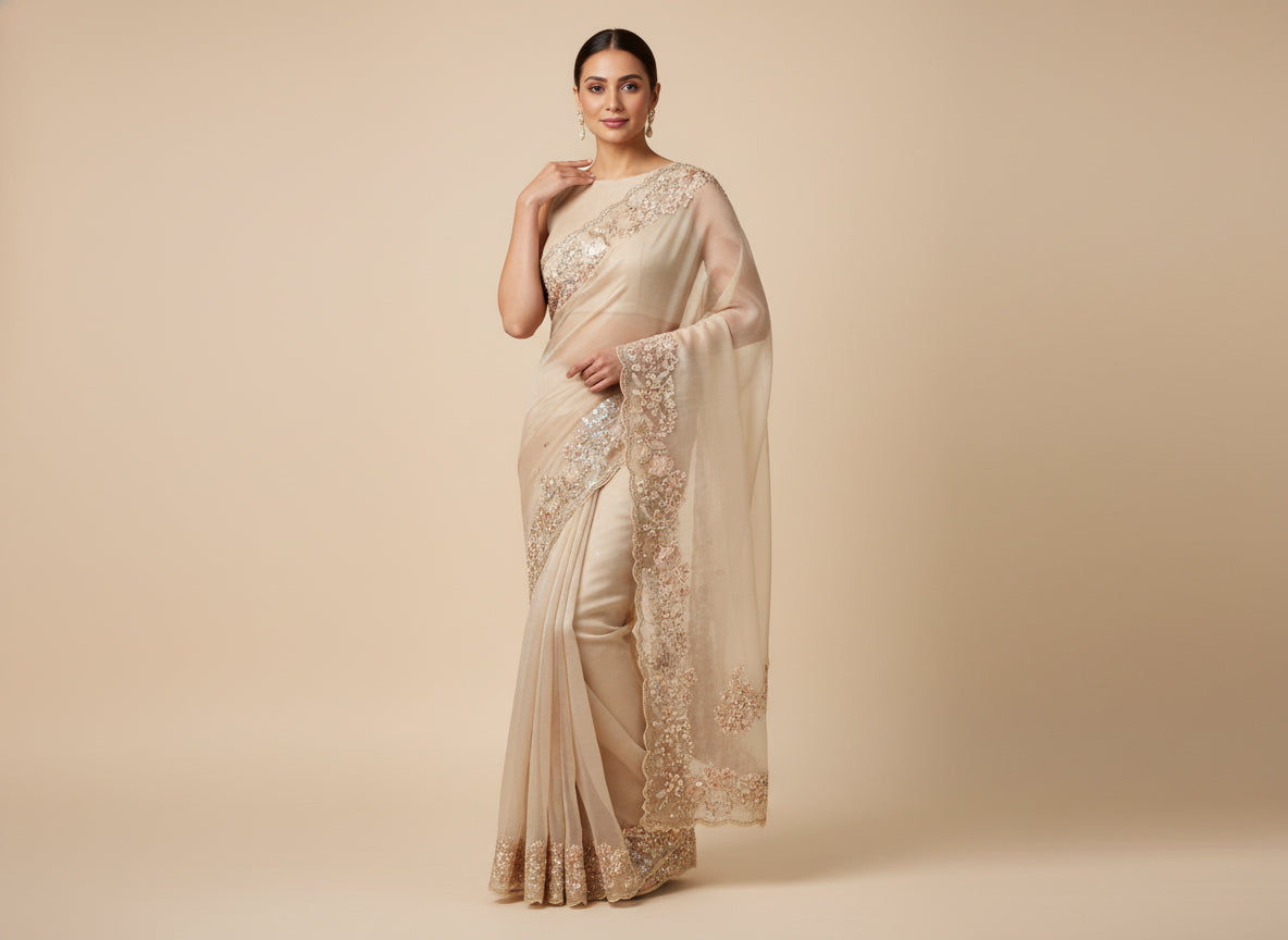 Ivory Classic Embroidered Saree