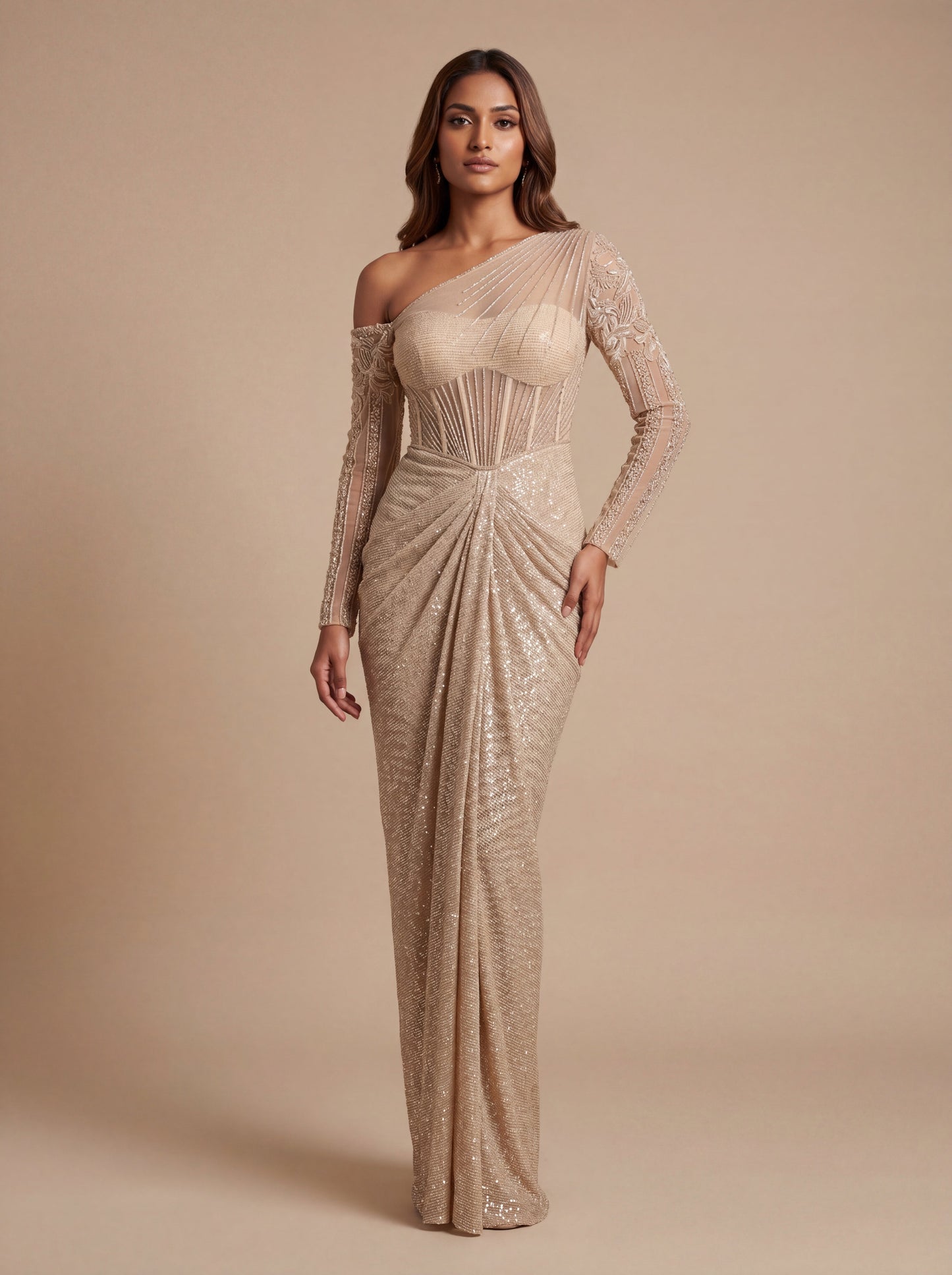 Ivory Contemporary Gown With Embellished Cape Luxe Grace