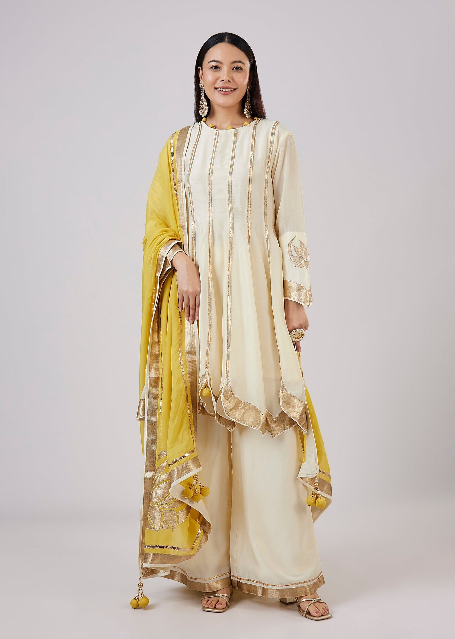 Ivory Cotton Silk Anarkali With Gotta Work