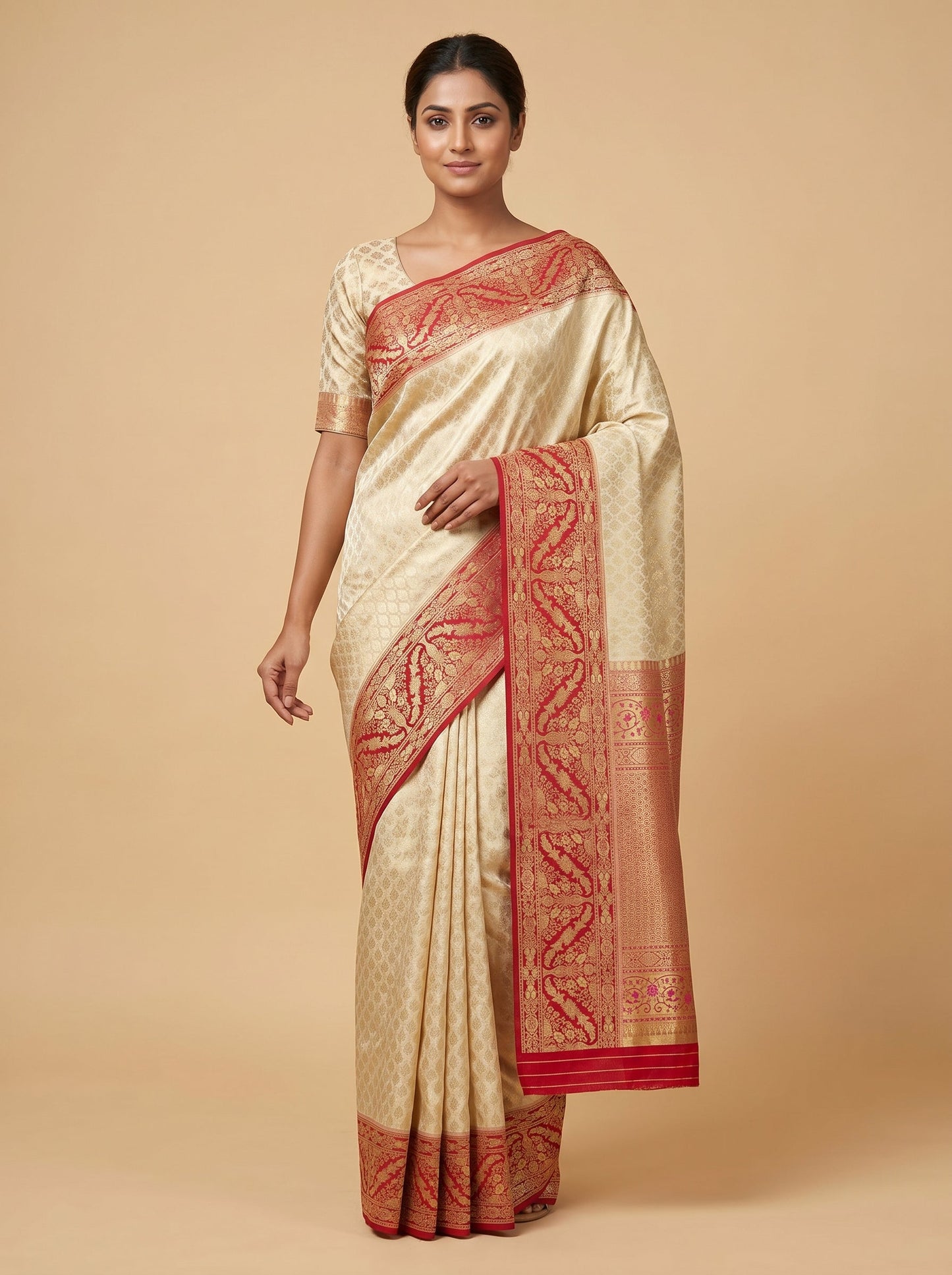 Ivory Maroon Handloom Saree