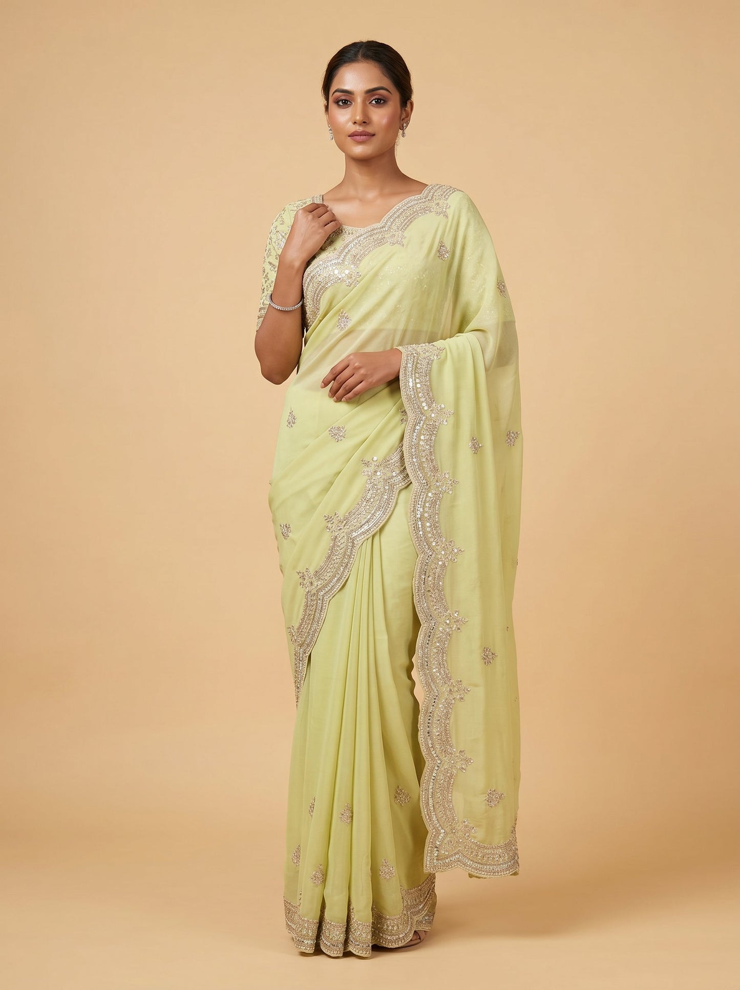 Ivory Pearl Embroidered Saree