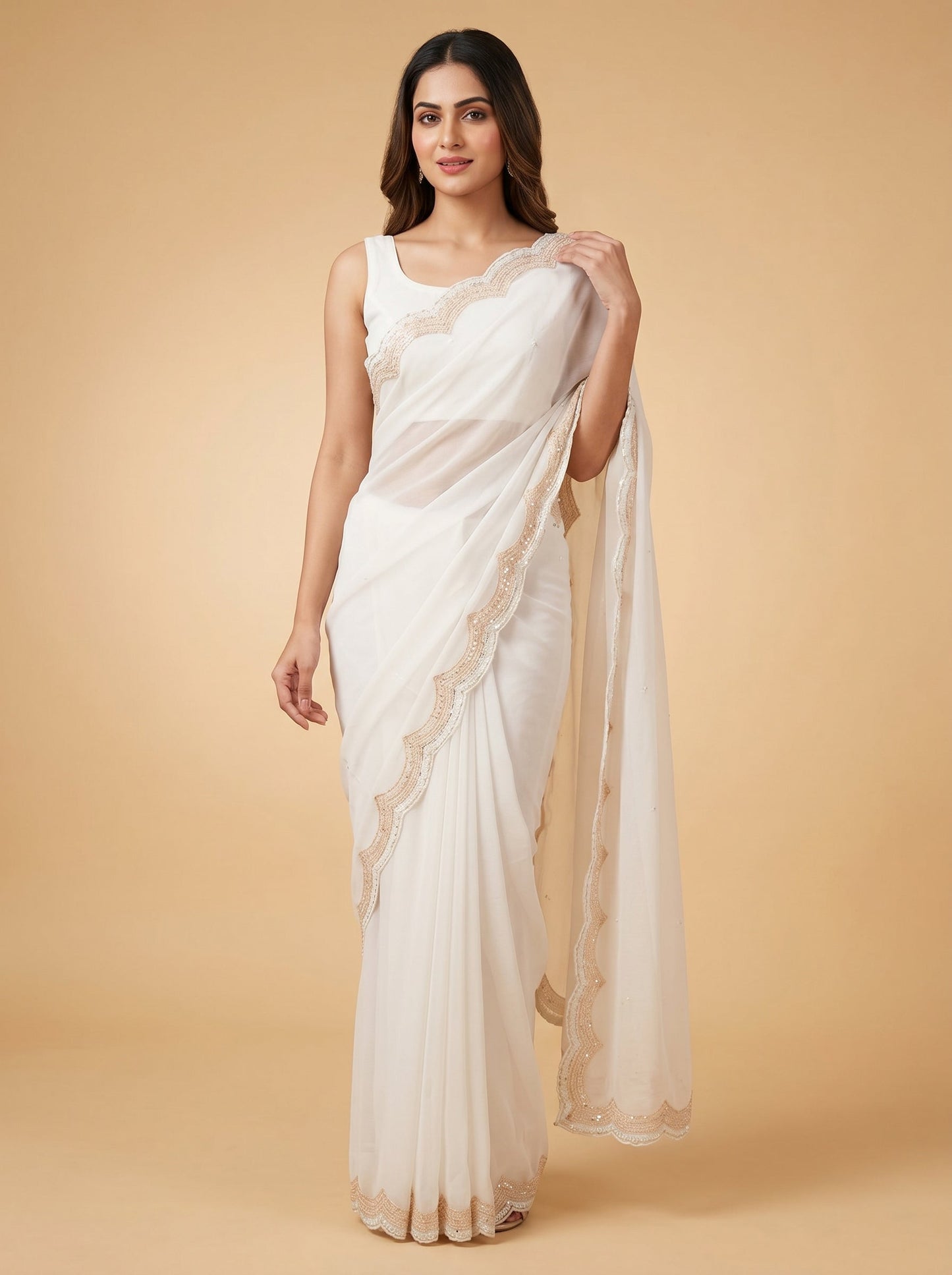 Ivory Pearl Essence Embroidered Saree
