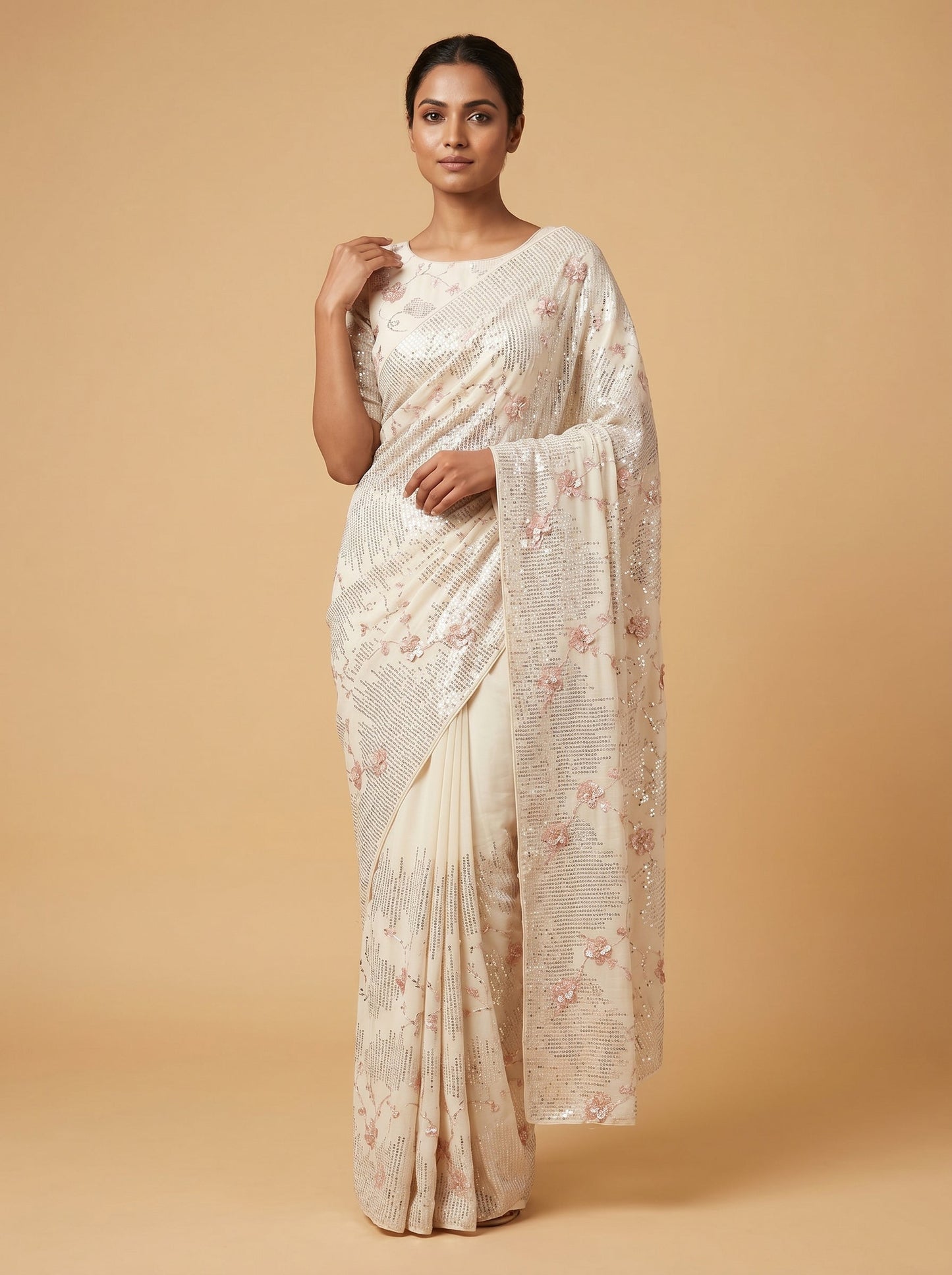 Ivory Printed Saree