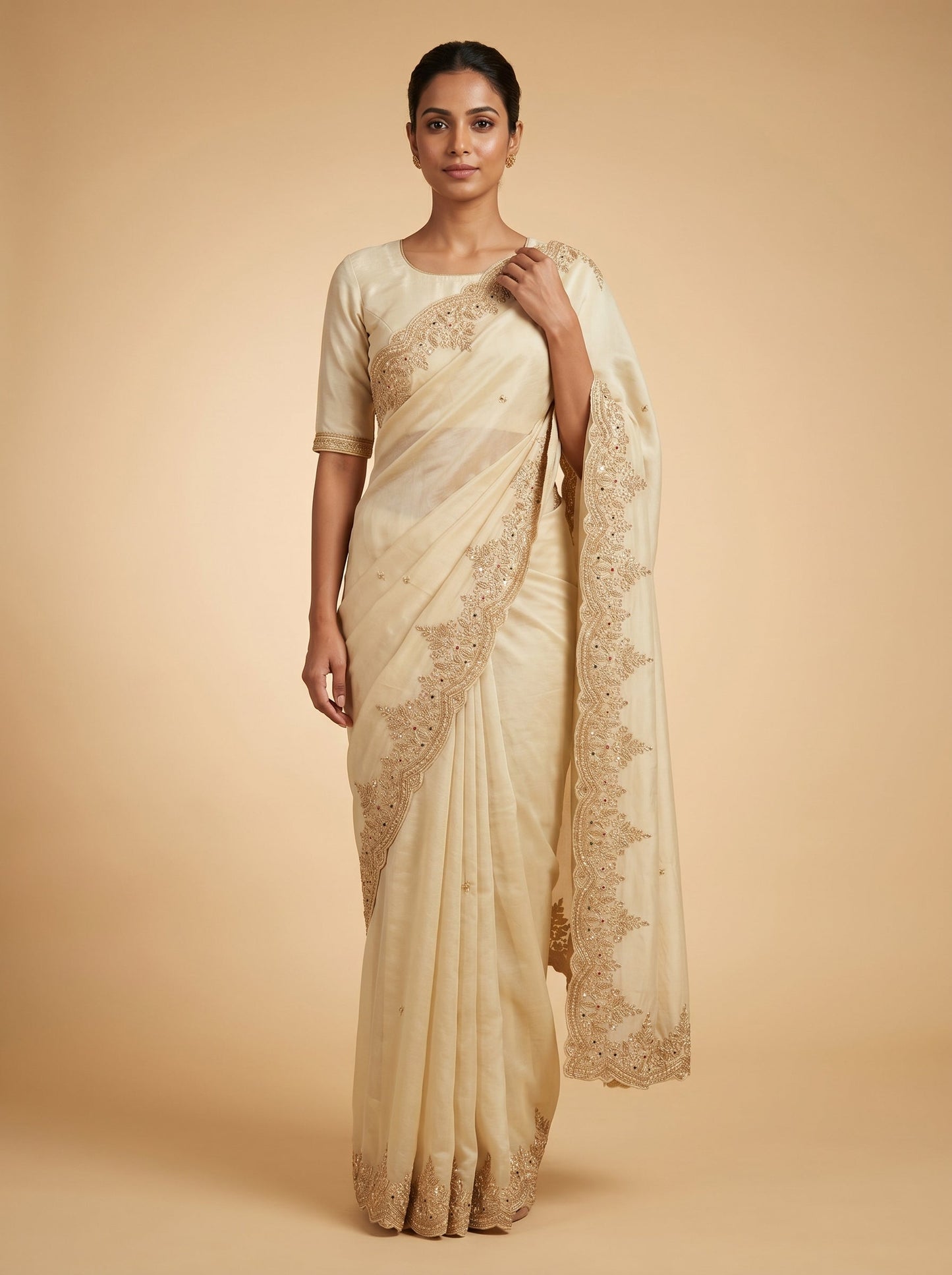 Ivory Shimmer Embroidered Saree