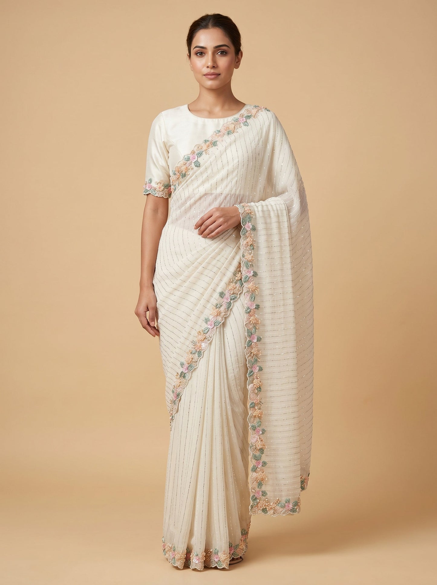 Ivory Soft Glow Embroidered Saree