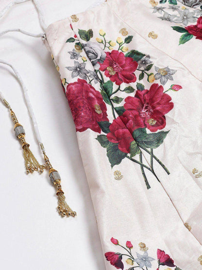 Tulsi Art Off-White & Red Printed Semi-Stitched Myntra Lehenga & Unstitched Blouse With Dupatta