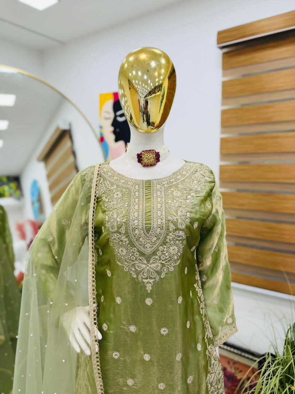 Teeya Creation New Trendy Womens Wedding Wear Kurta Palazzo Set - Light-Green