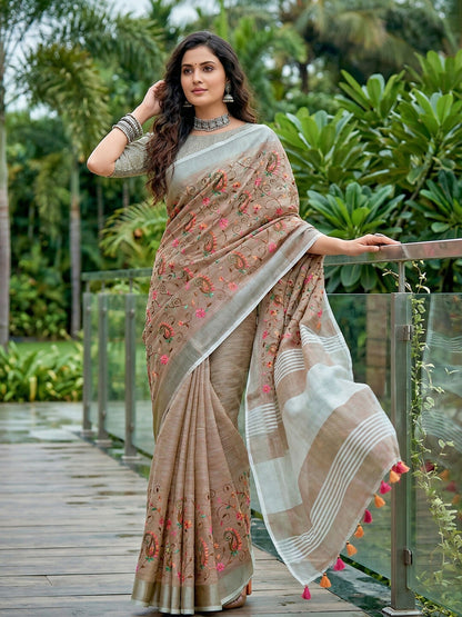 Shree Shyam Fashion Brown Linen Saree