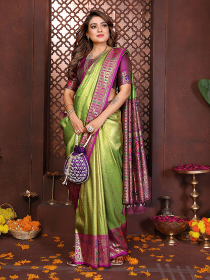 Aastha Fashion Green Tissue Silk Weaving Saree