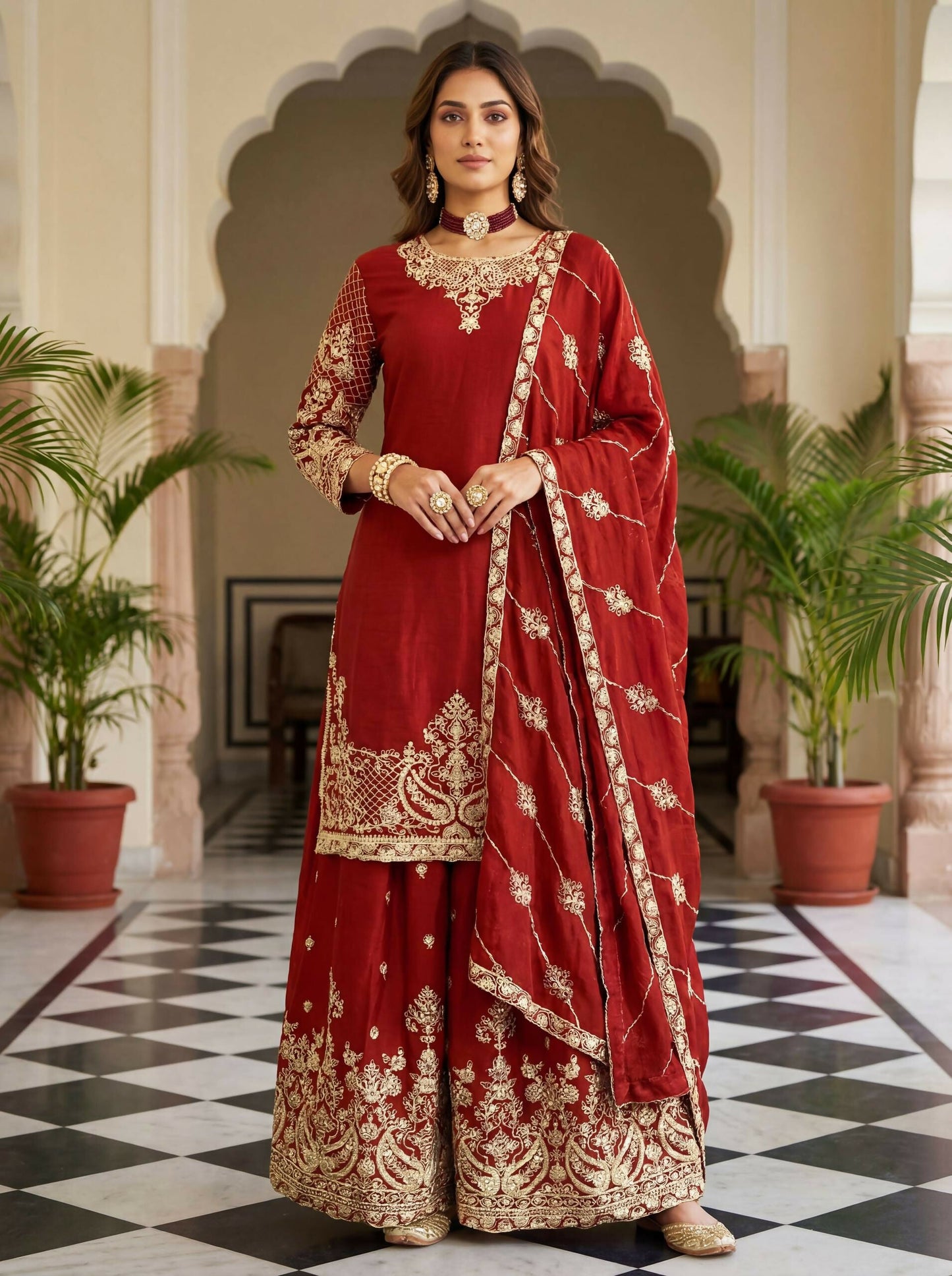 Teeya Creation New Trendy Traditional Wear Sharara with Heavy Border Dupatta Set - Orange