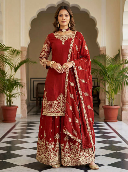 Teeya Creation New Trendy Traditional Wear Sharara with Heavy Border Dupatta Set - Orange