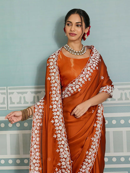 Teeya Creation New Trendy Party Wear Soft Silk Saree-Orange
