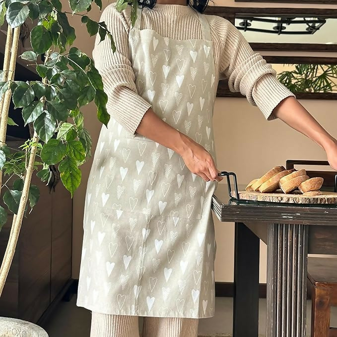 Oak & Lily 100% Cotton Kitchen Apron-Red Heart