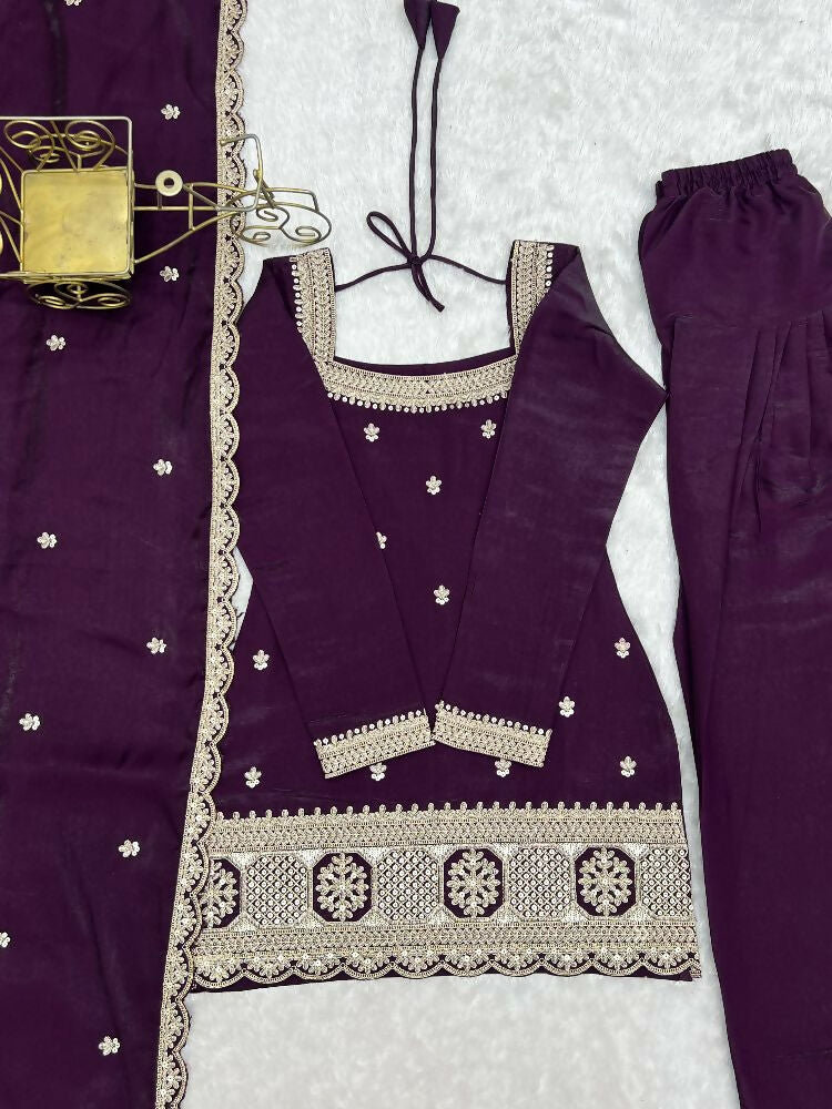 Teeya Creation Deep Wine Embroidered Festive Salwar Suit Set