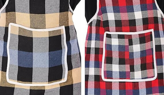 Glun Waterproof Cotton Kitchen Apron With Front Pocket-Multicolour (Pack of 2)