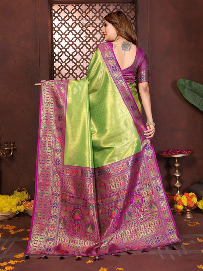Aastha Fashion Green Tissue Silk Weaving Saree
