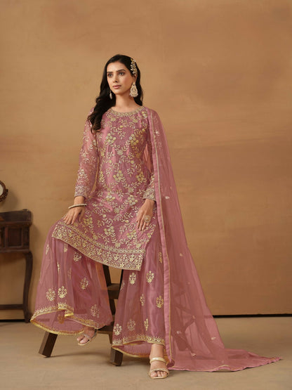 Anaita Pink Embroidered Net Salwar Suit