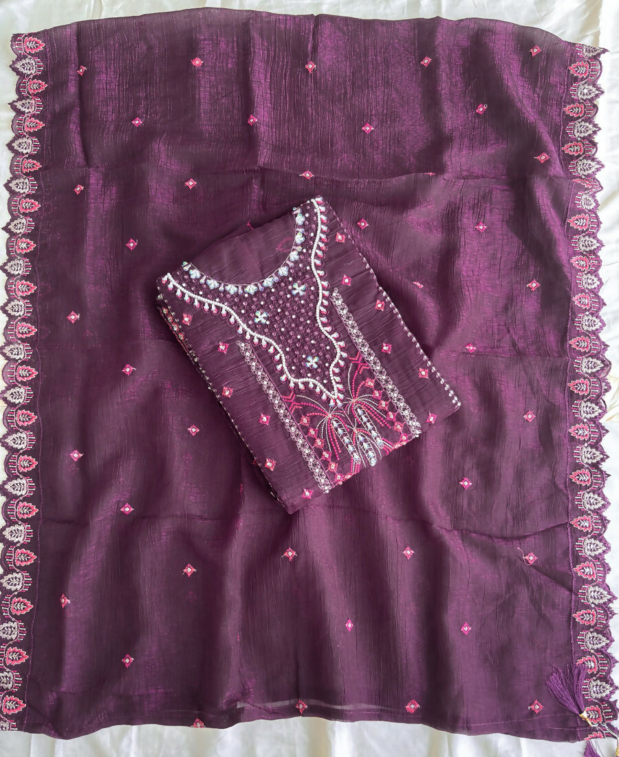 KC Purple Pakistani Crunchy Silk Heavy Salwar Kameez For Women