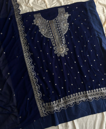 KC New Georgette Short Salwar Kameez Pakistani Style Navy Blue