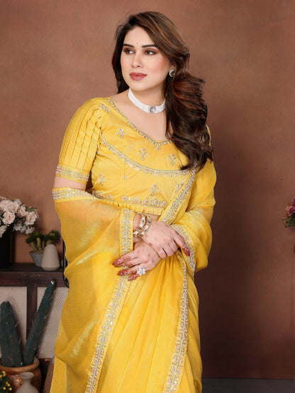 Teeya Creation Trendy Stylish Party Wear Fendy Chiffon Saree-Yellow