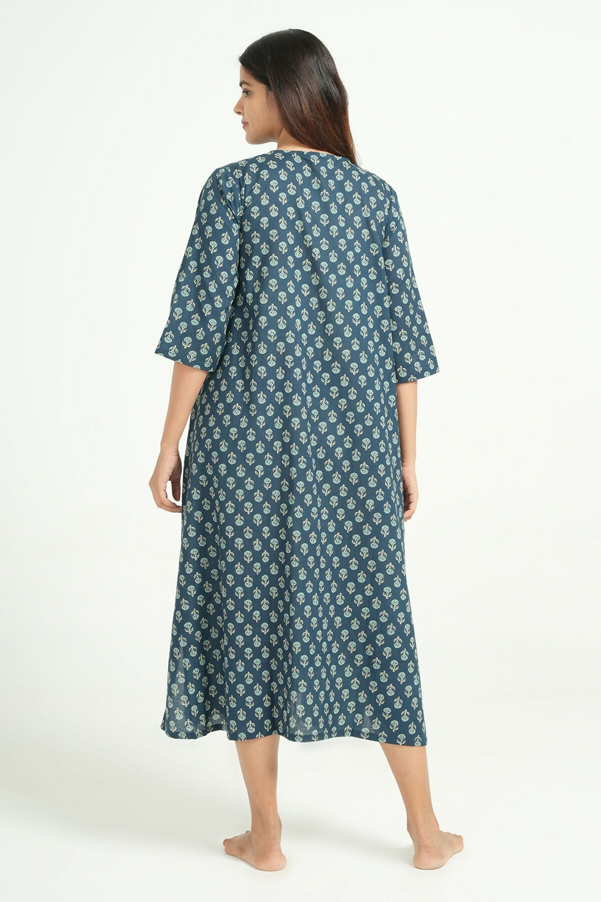 Breathables Women Cotton Printed Loungewear Short Dress Blue I Night Wear | Nighty | Maternity Gown