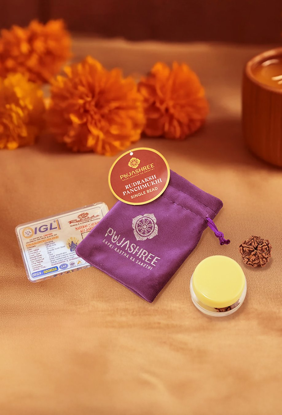 Pujashree Panchmukhi Rudraksh Single Bead  Sacred Five Mukhi Rudraksha for Protection & Peace