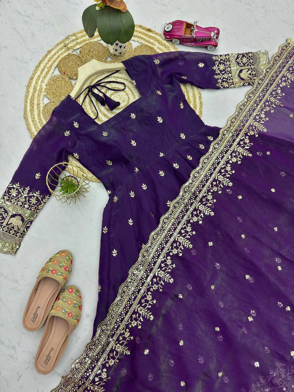 Teeya Creation Deep Purple Embroidered Anarkali Suit Set With Dupatta