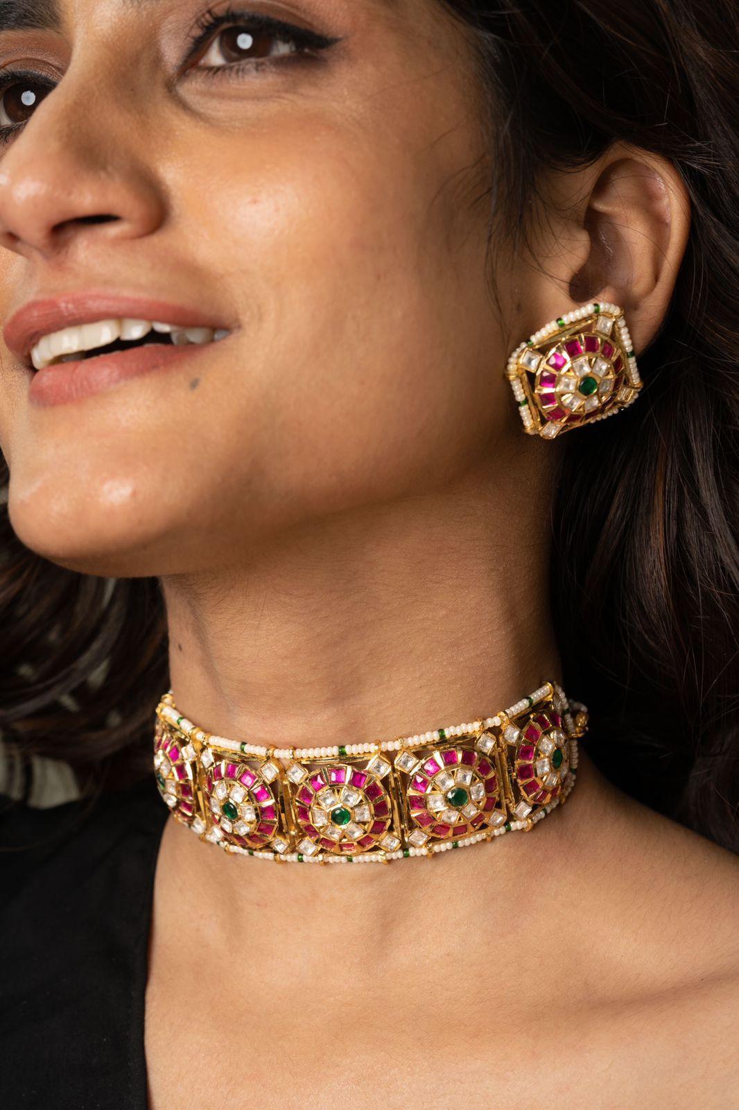 Janani Polki Choker Set with Oversized Studs