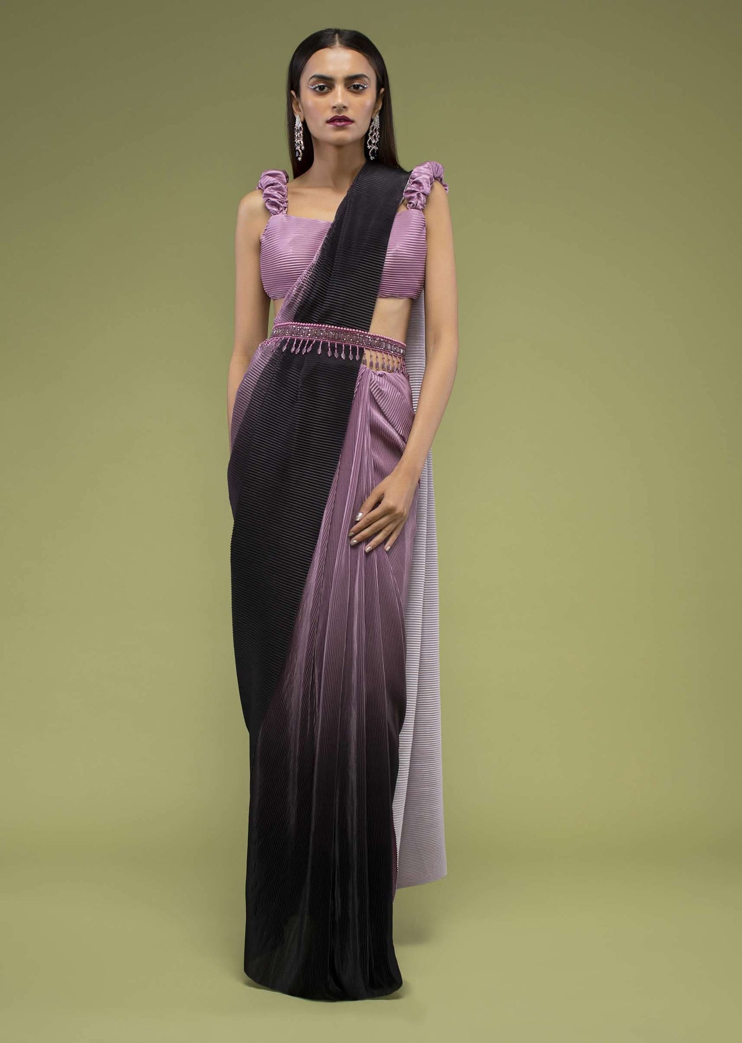 Java Plum Ombre Saree Crafted In Crush With A Fancy Blouse
