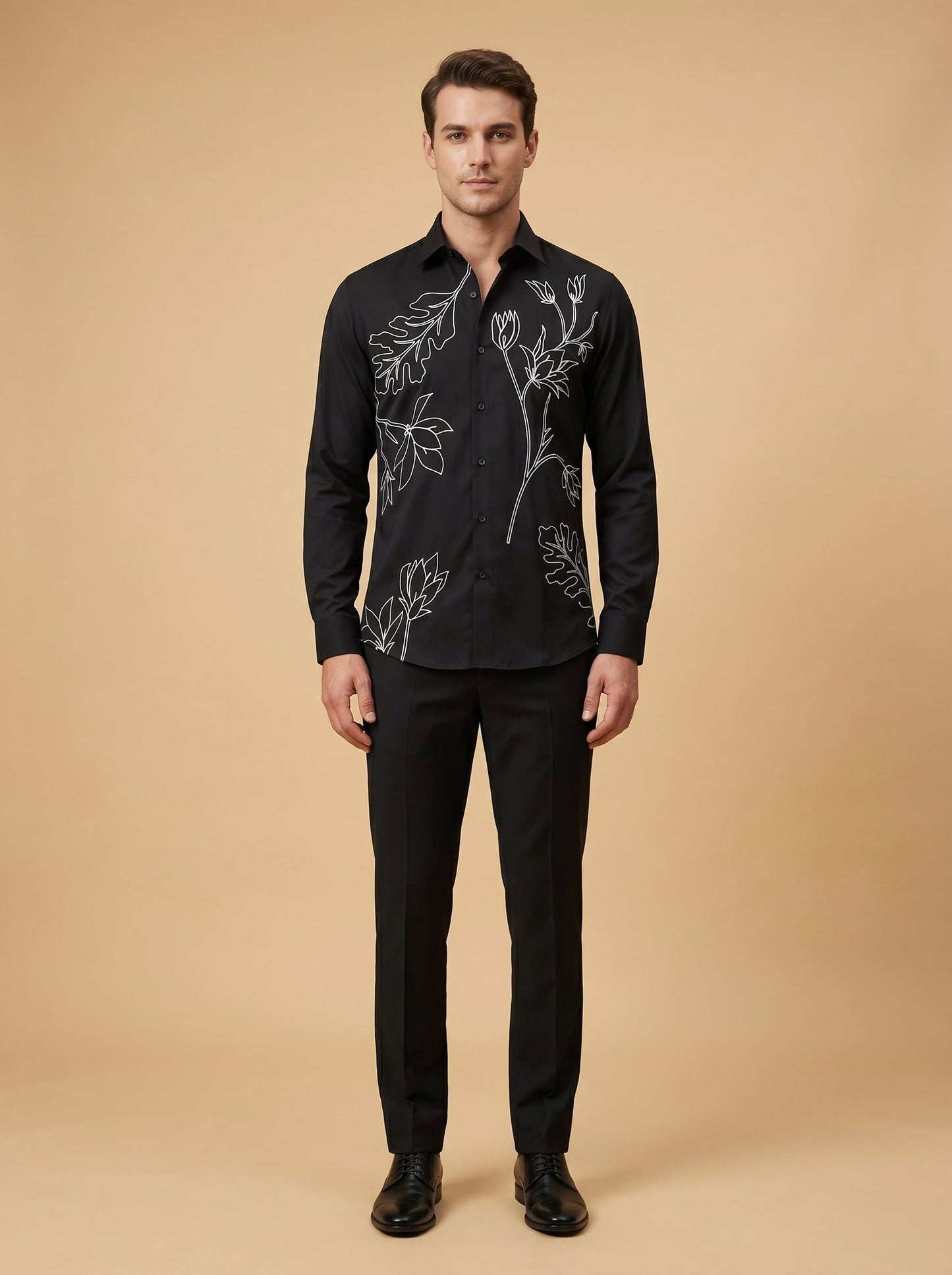 Jet Black Printed Party Shirt