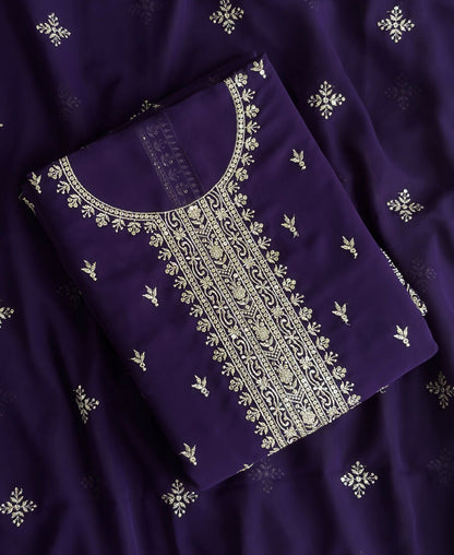 KC Purple Georgette Straight Suit With Heavy Embroidery