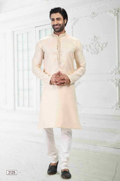 Raivat Ethnic Linen Cotton Thread Work Kurta Pajama In Beige Colour