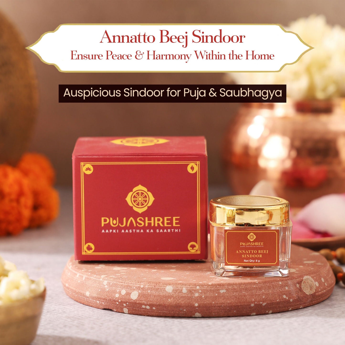 Pujashree Annatto Beez Sindoor  Traditional Sacred Sindoor for Puja & Religious Rituals