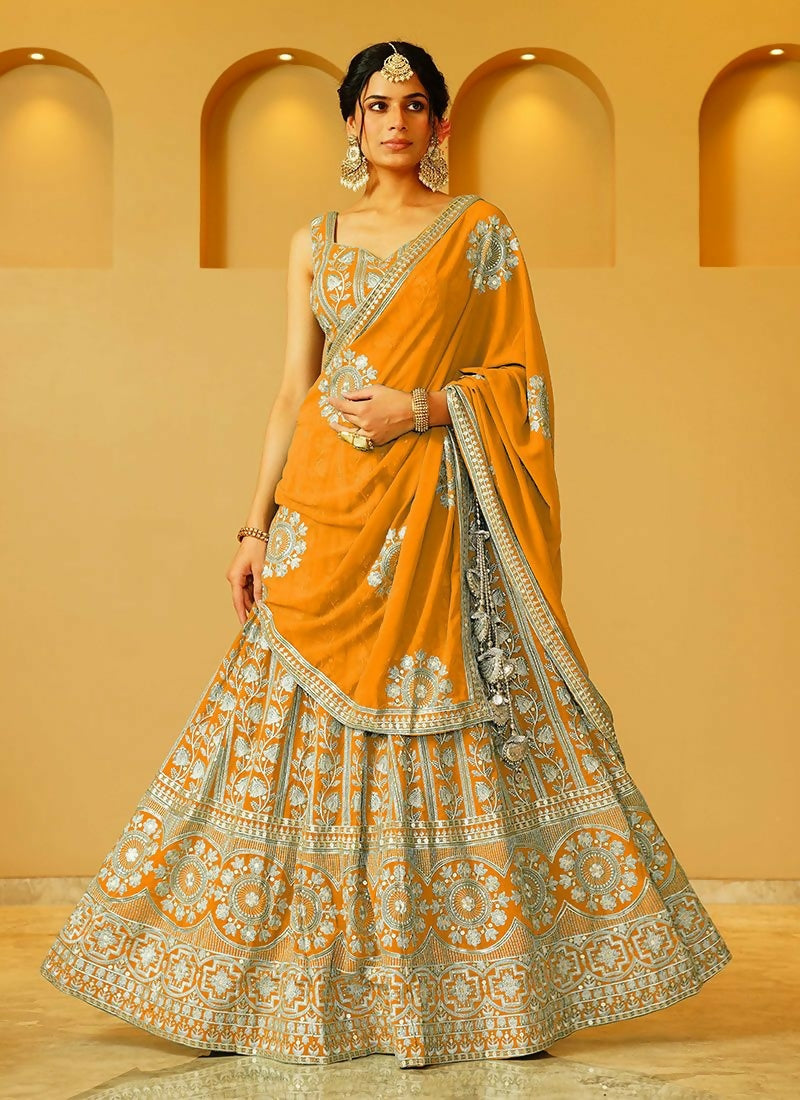 Lehenga Mart Orange Faux Georgette Designer Bollywood Style Wedding Wear Lehenga Choli