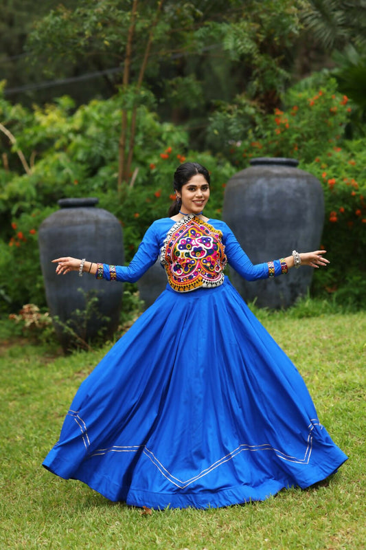 Yash Enterprise Blue Rayon Cotton Embroidery Semi Stitched Navratri Top Chaniya Choli
