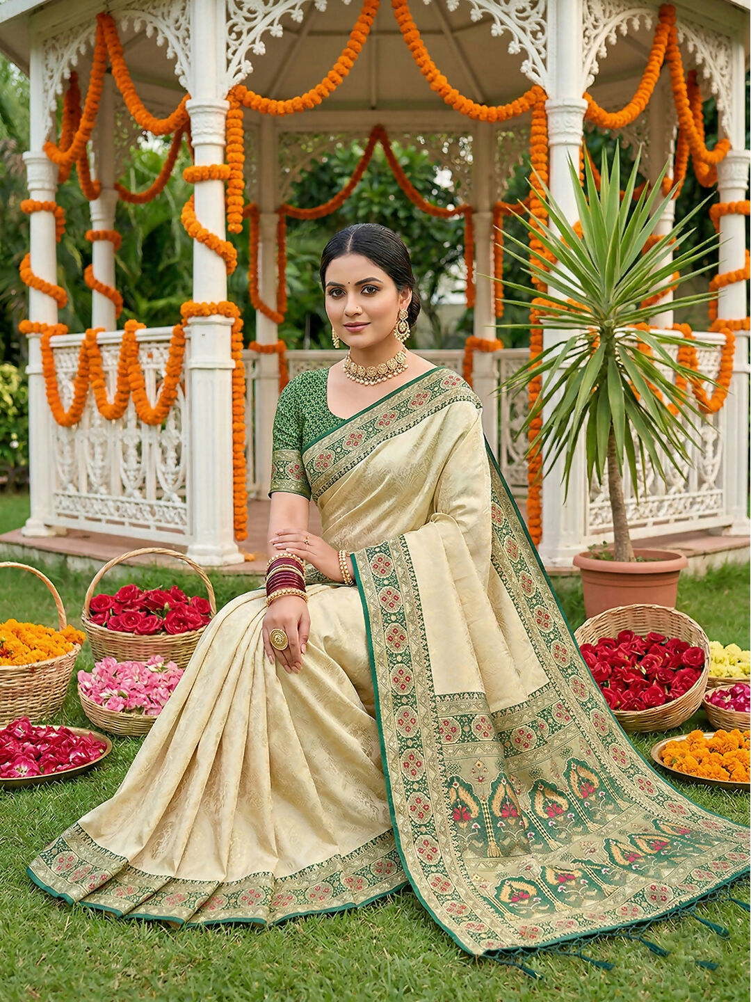 Shree Shyam Fashion Green Soft Silk Saree