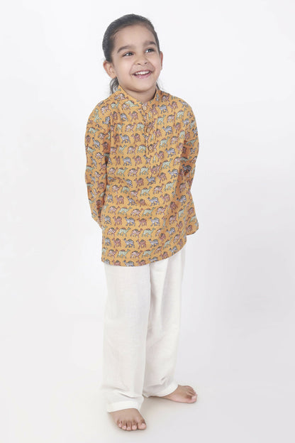 Breathables Kids Cotton Night Suit  Yellow Camel Print Kurta & Pyjama Co-Ord Set For Boys & Girls