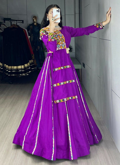 Yash Enterprise Purple Rayon Cotton Embroidery Semi Stitched Navratri Top Chaniya Choli