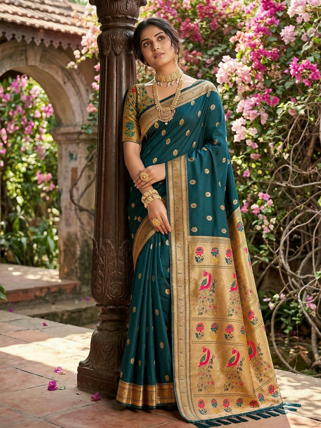 Shree Shyam Fashion Teal Soft Silk Saree