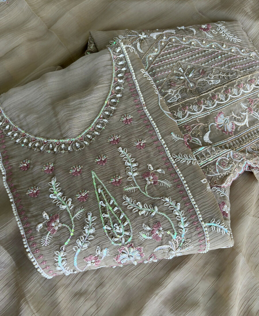 KC Beautiful Beige Chiffon Silk Hand Embroidery Suit For Women