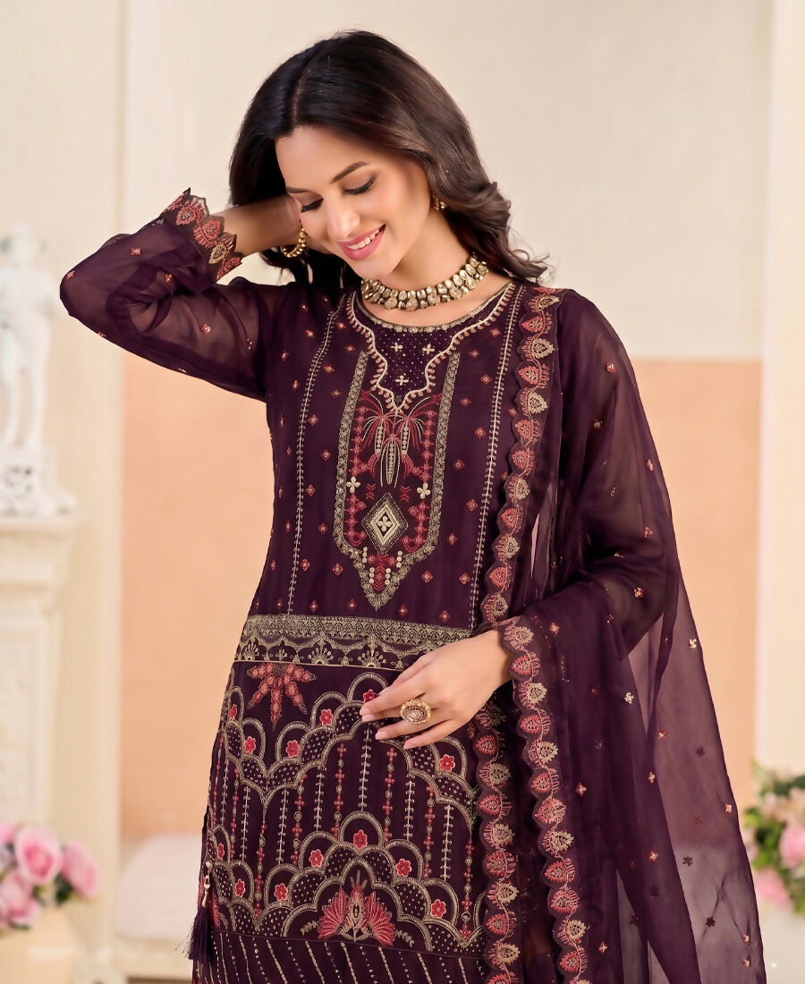 KC Purple Pakistani Crunchy Silk Heavy Salwar Kameez For Women
