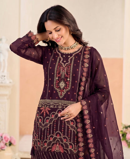 KC Purple Pakistani Crunchy Silk Heavy Salwar Kameez For Women