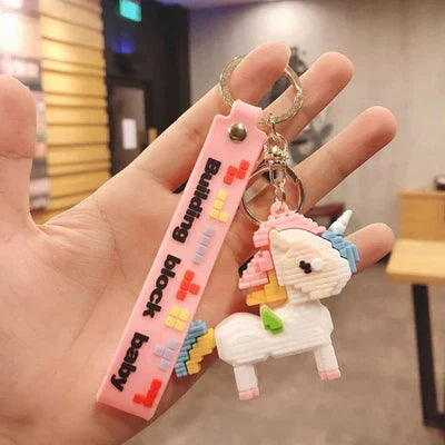 White Unicorn Lego Themed Keychain | 3D Lanyard Keychain | Silicone | Premium |