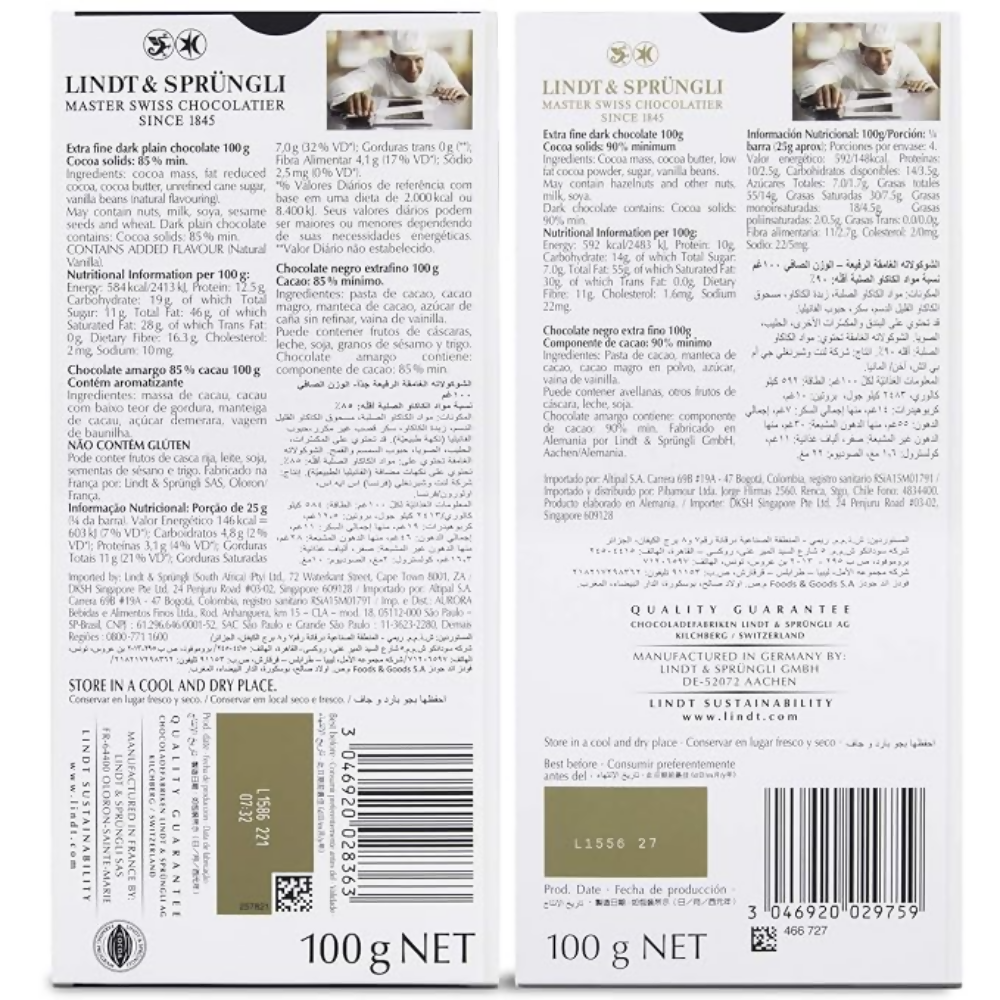 Lindt Excellence Dark 85% Cocoa Chocolate Bar and Lindt Excellence Dark 90% Cocoa Chocolate Bar
