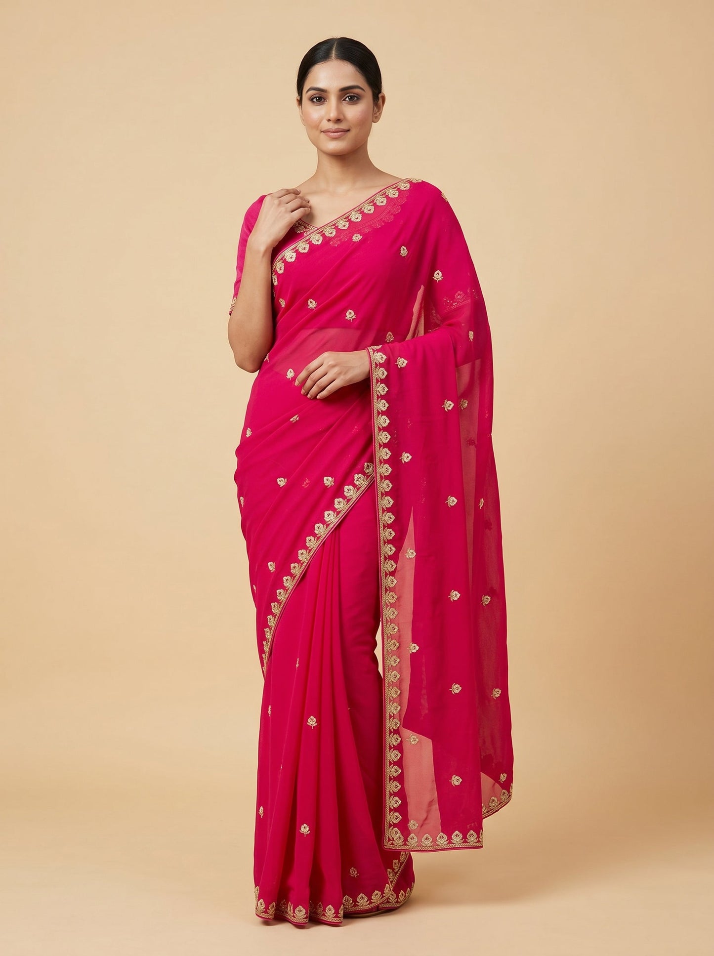 Keri Coral Pink Embroidered Saree