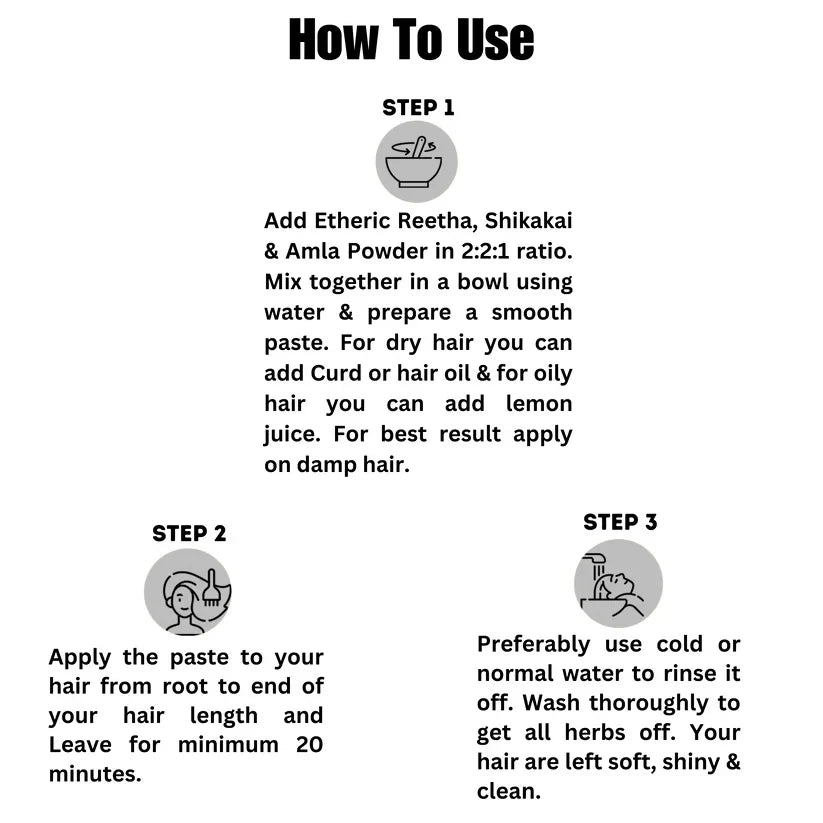 Etheric Amla Reetha Shikakai Powder Combo  Organic Herbal Hair Wash & Hair Growth