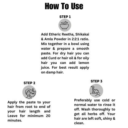 Etheric Amla Reetha Shikakai Powder Combo  Organic Herbal Hair Wash & Hair Growth