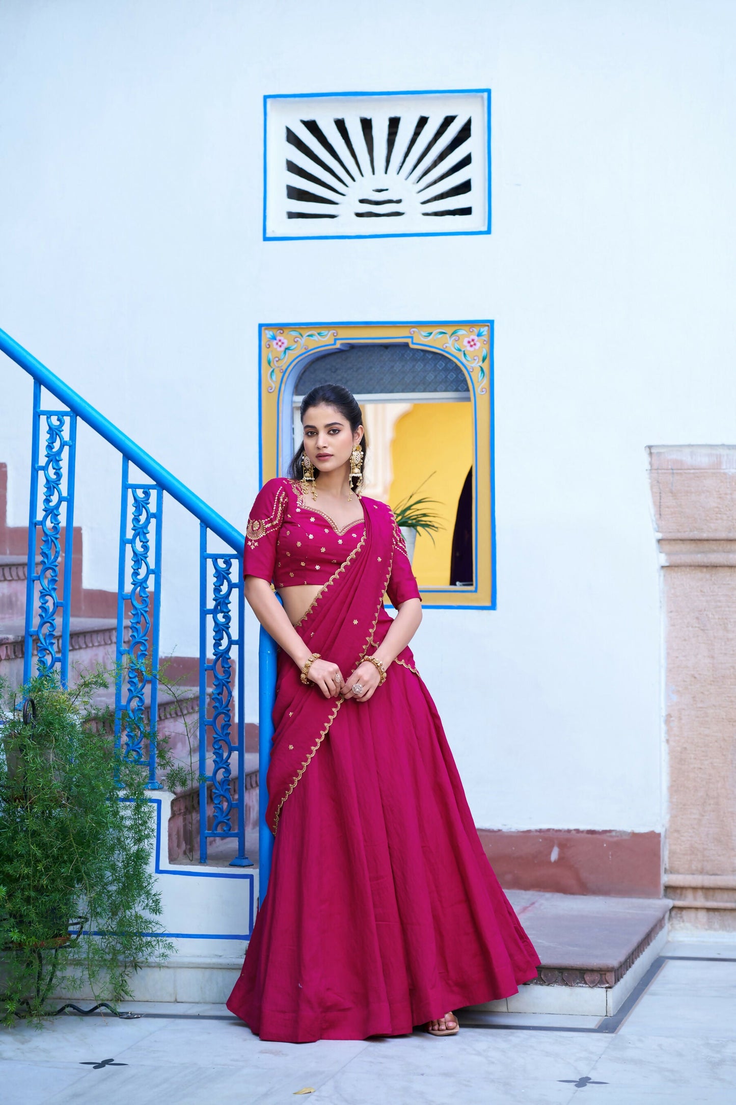 Lorenvalley Fashion Ranipink NC Silk Plain Lehenga Embroidery Work Choli with Dupatta